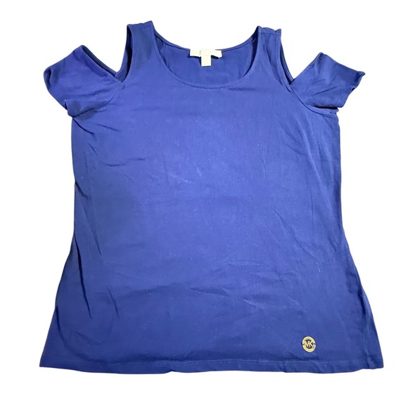 Michael Kors Cold Shoulder Top Casual Everyday Blue‎ Top Size Large - Picture 1 of 5